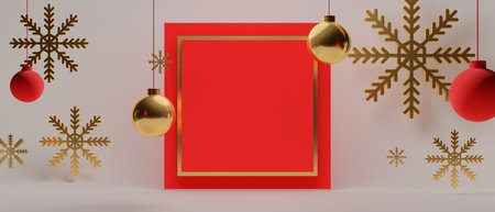 3d illustration rendering scene abstract background for merry xmas holiday decoration element, red...