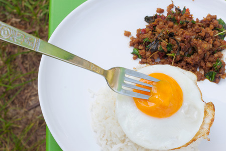 fried egg and spicy foodThailand foodの写真素材