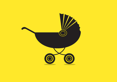 Baby carriage icon on yellow backgrounds ,pramのイラスト素材