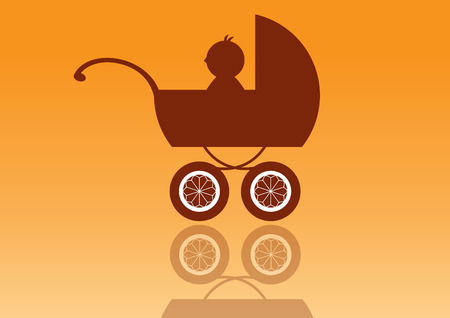 Baby carriage on orange backgrounds ,pram,vector illustrationのイラスト素材