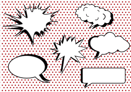 group of conversation bubbles on red polka dot backgroundsのイラスト素材