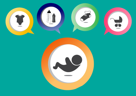 baby vector icons on green backgroundsのイラスト素材