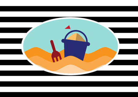 Beach and Toy bucket with spade on stripe backgroundsのイラスト素材