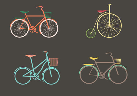 Vector set of old bikes on a gray backgroundのイラスト素材
