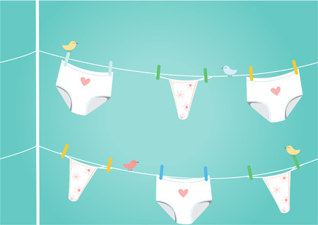 Seamless of underwear man and women on a string, laundry day, vector illustrationのイラスト素材
