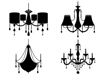 Set of silhouette vintage and luxury chandelier flat icon,Vector illustrationsのイラスト素材