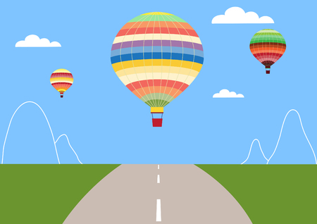 Color air balloon over the roadのイラスト素材