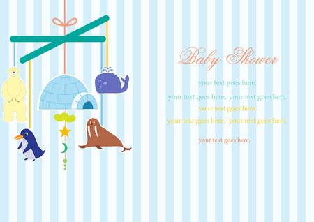 Baby crib hanging toy on stripe backgroundsのイラスト素材