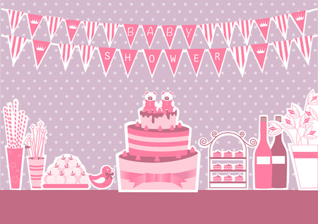 Baby shower and sweets on the tableのイラスト素材