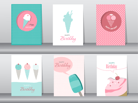Collection  of  greeting and invitation card,birthday, holiday, christmas,ice cream,sweet,summer,gift,cartoon, vector illustrationのイラスト素材