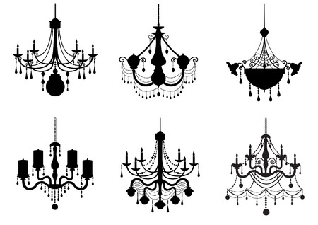 Set of silhouette vintage and luxury chandelier flat iconのイラスト素材