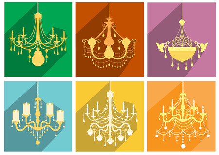 Set of vintage and luxury chandelier flat iconのイラスト素材