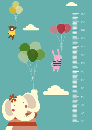 Balloon cartoons ,Meter wall or height meter from 50 to 180 centimeter,Vector illustrationsのイラスト素材