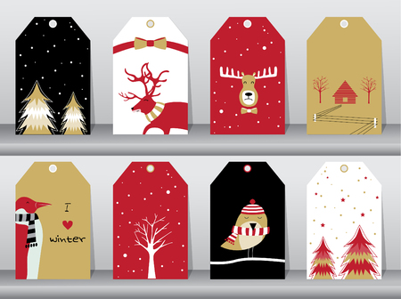Set of winter, christmas holiday, vacation poster set. Flat design, use for greeting and invitation card. Vector illustrations.のイラスト素材