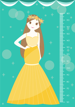 Beautiful princess with meter wall or height meter from 50 to 180 centimeter,Vector illustrationsのイラスト素材