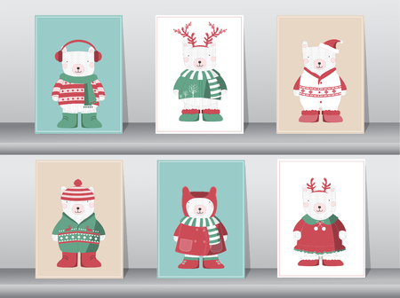 Set of winter cute bear,Vector illustrationsのイラスト素材