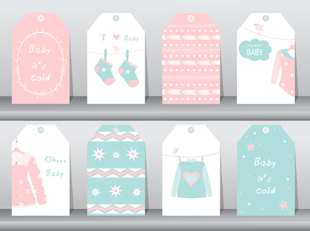 Set of cute paper winter tags,winter clothes,baby clothes,Vector illustrationsのイラスト素材