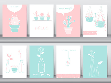 Set of cute grow plants poster,template,greeting cards,Vector illustrationsのイラスト素材