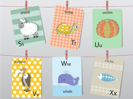 Cute zoo alphabet with funny animals,Letters,Animal alphabet,Learn to read,Vector illustrationsのイラスト素材