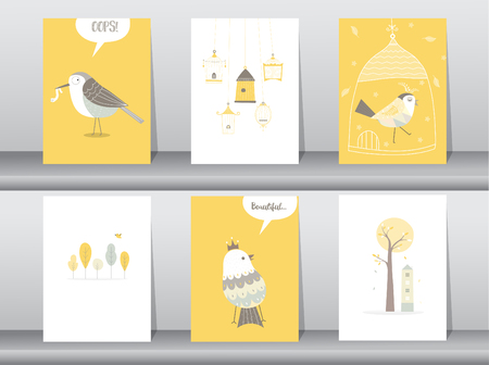 Set of cute animals poster,template,cards,bird,Vector illustrationsのイラスト素材