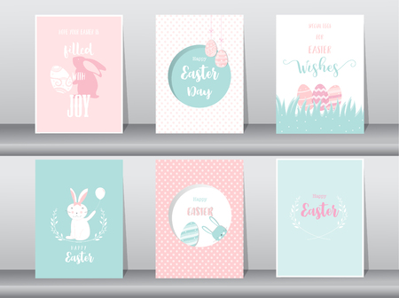 Set of Easter greeting cards,template,rabbits,eggs,Vector illustrationsのイラスト素材