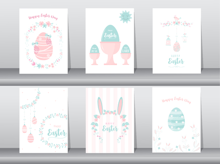Set of Easter greeting cards,template,rabbits,eggs,Vector illustrationsのイラスト素材