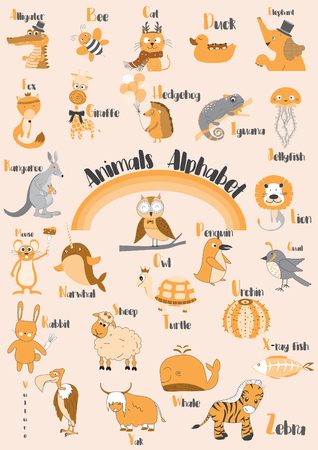 Cute zoo alphabet with funny animals in vector ,Letters Learn to readのイラスト素材