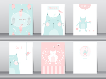 Set of cute animals poster,template,cards,cats,Vector illustrationsのイラスト素材
