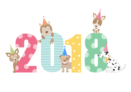 Portrait dog calendar 2018 design,The year of the dog cards templates,Vector illustrations.のイラスト素材