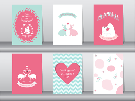 Set of Valentine's day card on retro pattern design,love,animal,cute vector,Vector illustrationsのイラスト素材