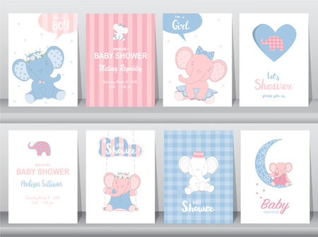 Set of baby shower invitations cards,birthday cardのイラスト素材