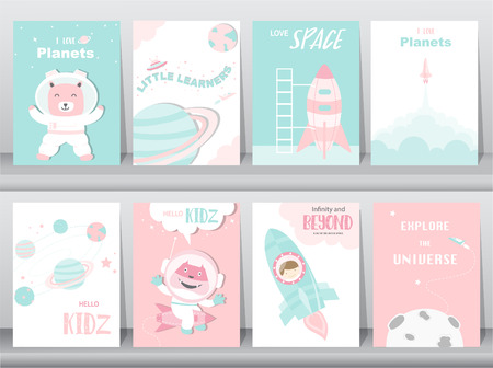 Set of cute animals themed poster card template Vector illustration.のイラスト素材