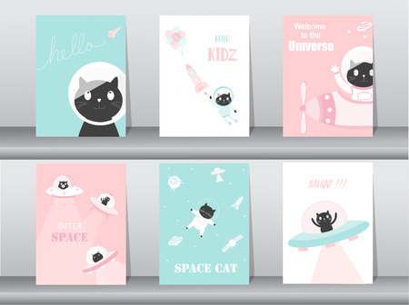 Set of cute animals  themed poster card template Vector illustration.のイラスト素材