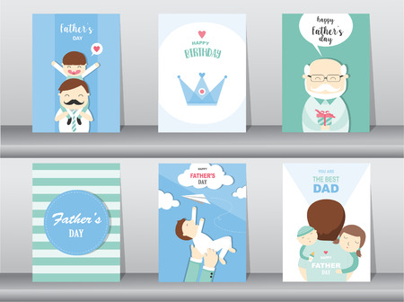 Set of Happy Father's Day card ,poster,template,greeting cards,son,hug,Vector illustrationsのイラスト素材