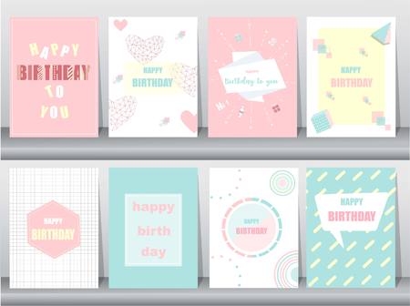 Set of birthday card on retro pattern design,vintage,poster,template,greeting,Vector illustrationsのイラスト素材