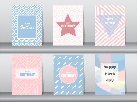 Set of birthday card on retro pattern design,vintage,poster,template,greeting,Vector illustrationsのイラスト素材