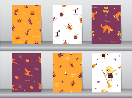 Set of Halloween different seamless patterns,texture,wallpaper, background,cute,Vector illustrations.のイラスト素材