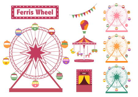 Set of Ferris Wheel colorful from amusement park, vector illustrationsのイラスト素材