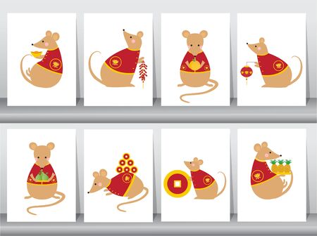 Chinese Zodiac Sign Year of Rat, Happy Chinese New Year 2020. Vector illustrationのイラスト素材