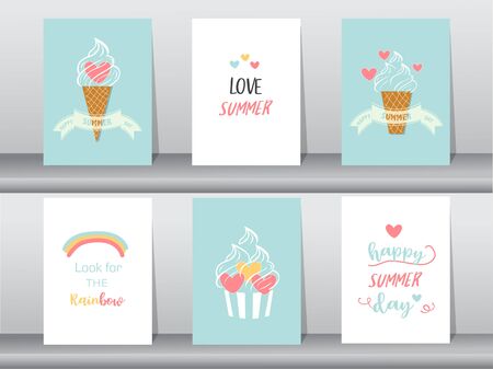 Collection of ice cream invitation card,Happy national ice cream day,poster, greeting, template,cone,sundea,scoop,Vector illustrationsのイラスト素材