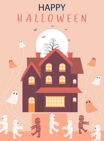 Happy Halloween Card Template, Invitation for party, fantasy concept horror story abstract background,vector illustrations.のイラスト素材