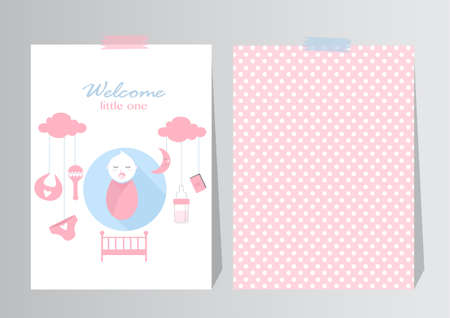 Baby shower card,cute baby girl elements, vector illustration.のイラスト素材