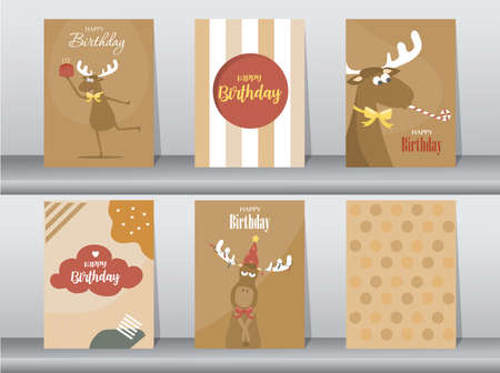 Set of cute birthday cards,poster,template,greeting card,animal,Vector illustrationsのイラスト素材
