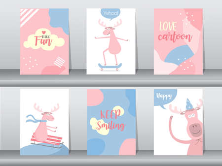 Set of cute animals poster,template,cards,animal,Vector illustrationsのイラスト素材