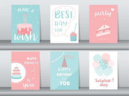 Set of birthday cards,poster,template,greeting card,cake,Vector illustrations.のイラスト素材