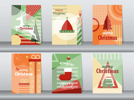Set of cute Merry christmas and happy new year on retro pattern designs ,holiday,cute,Vector illustrations.のイラスト素材