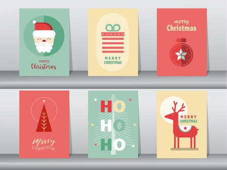 Set of cute Merry christmas  background with cute animal and happy new year,holiday symbols,Vector illustrations.のイラスト素材