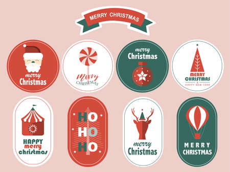 Set of Christmas gift tags set with handwritten cute design and decorative elements,animal,Vector illustrations.のイラスト素材