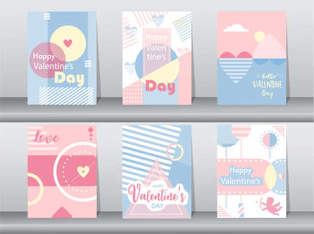 Set of Valentine's day card on retro pattern design,love,cute,Vector illustrationsのイラスト素材