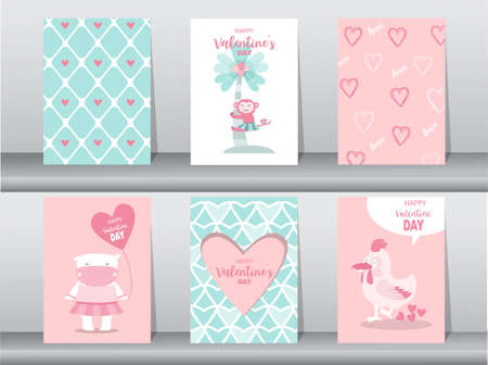 Set of cute animals poster,Design for valentine's day ,template,cards,Vector illustrations.のイラスト素材